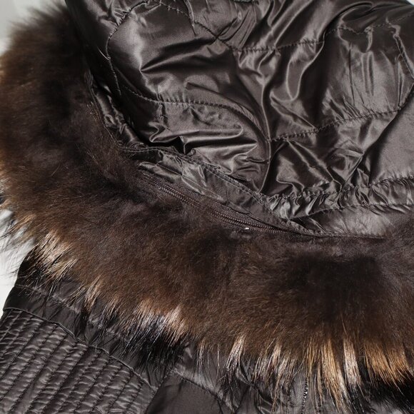 Creenstone Womens Puffer Coat Black Lined Hooded Raccoon Trim Hood Size 38/6 - Picture 11 of 16